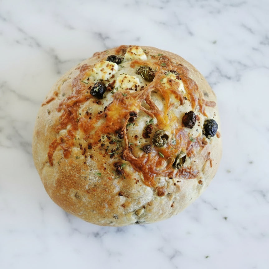 Pain olives, feta oregan de chez La Bine